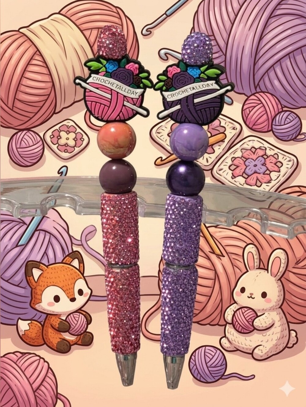 Crochet All Day Custom Beadable Rhinestone Pen